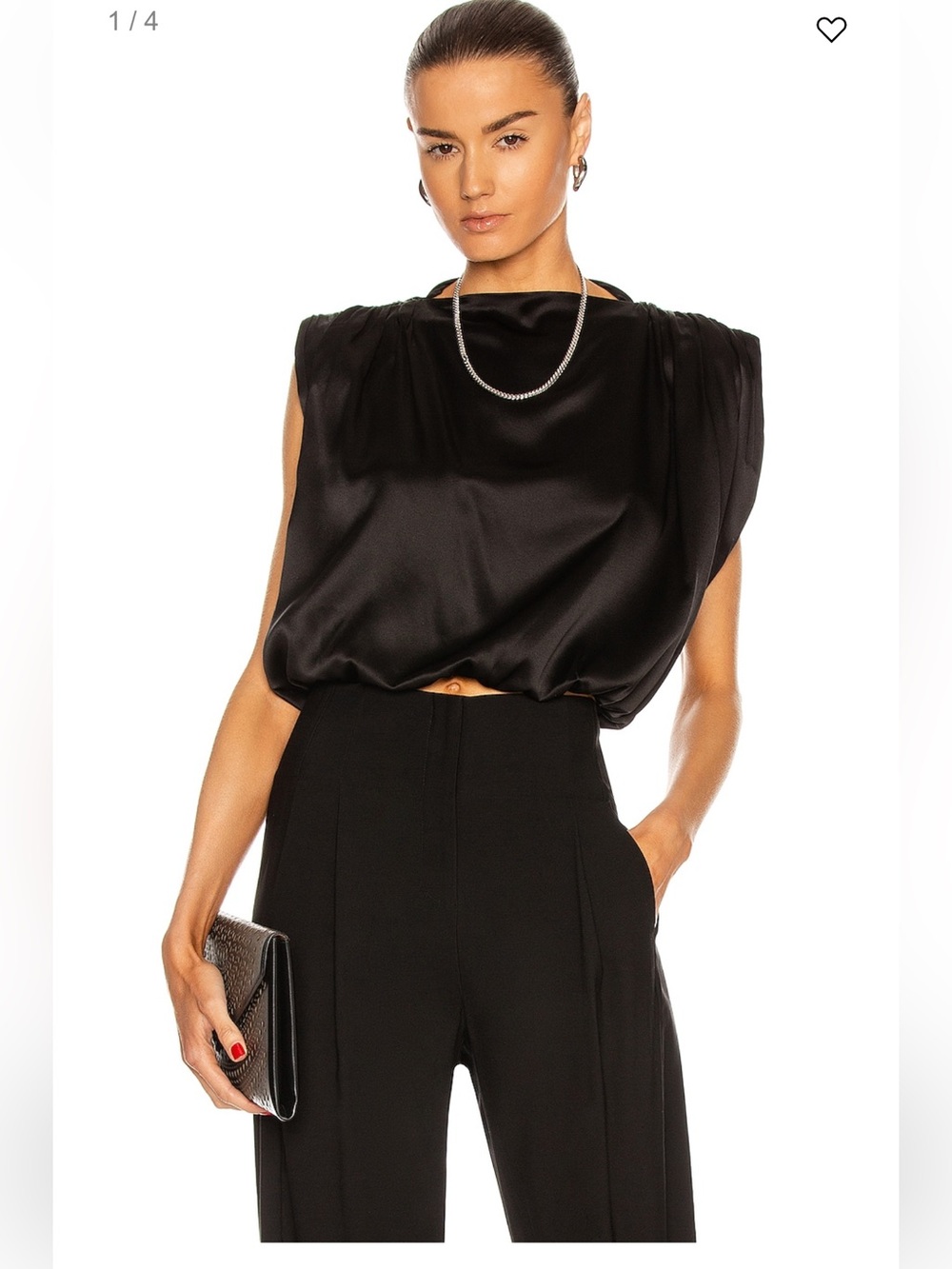 The Sei Gathered Glossed Black Top size P